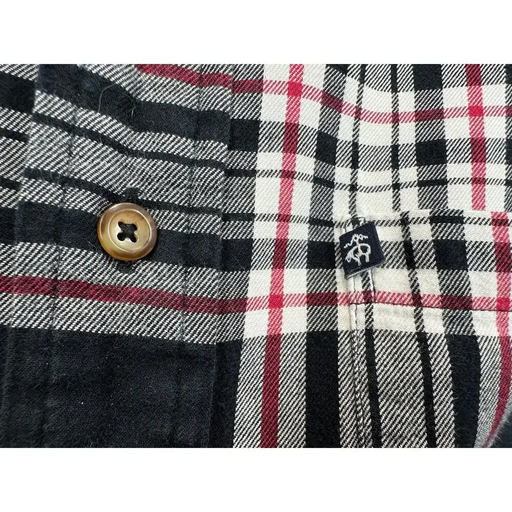 Brooks Brothers 346 L Plaid Button Down Men's Black White Red Cotton Flannel